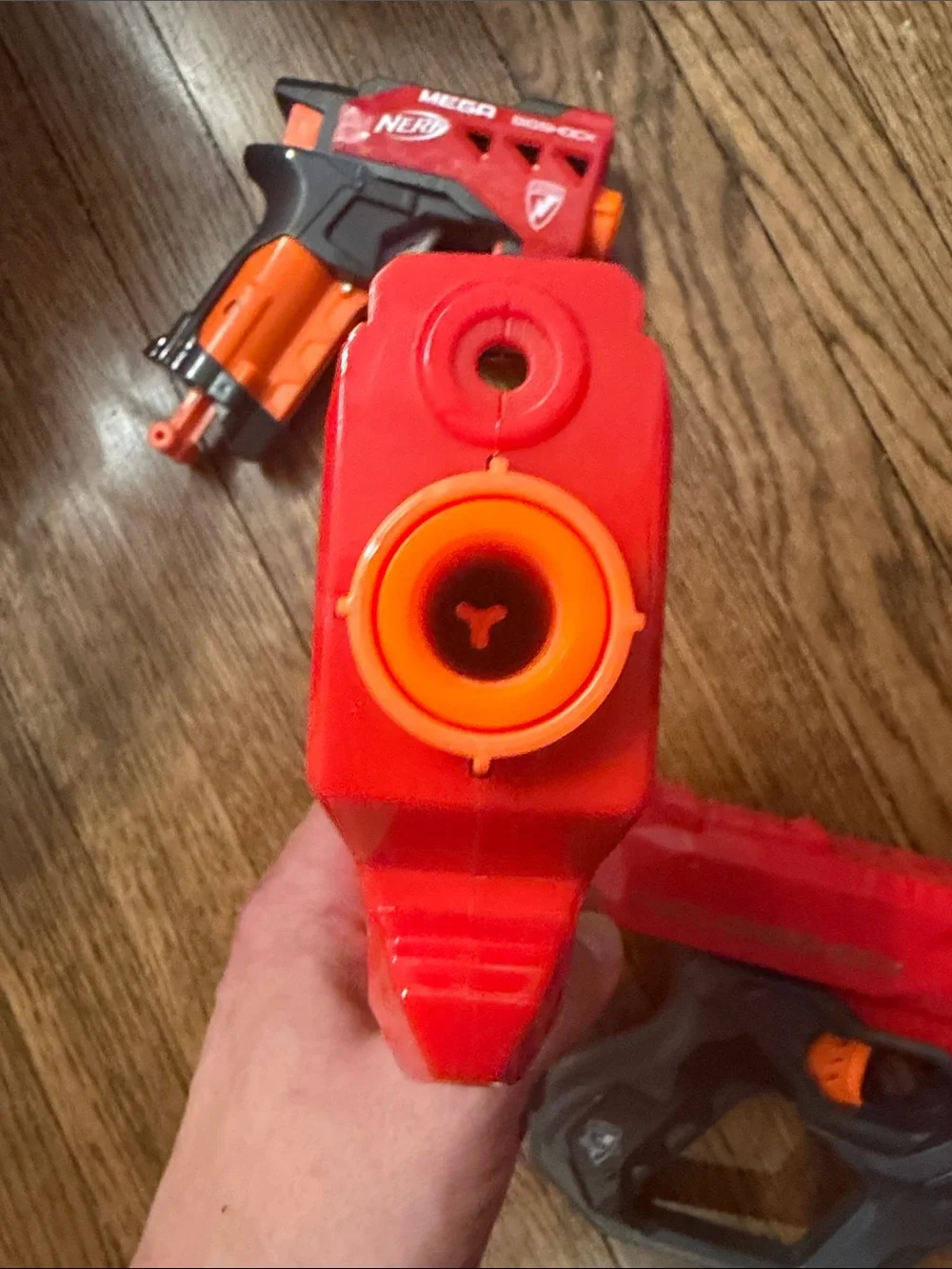 NERF Mega Cyclone Shock.  2 big shocks   Modded spring. Fires standard nerf